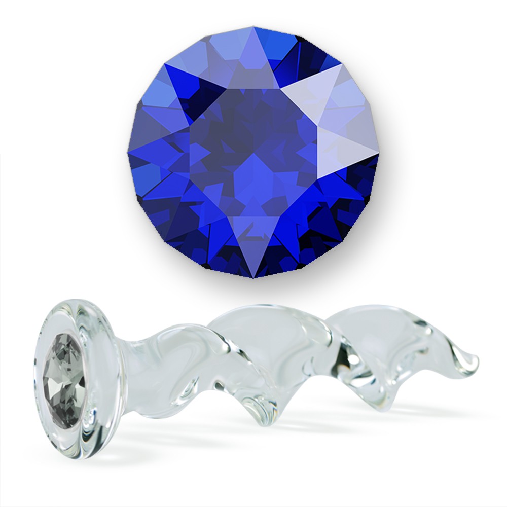 Dark Blue Crystal Twist Glass Dildo