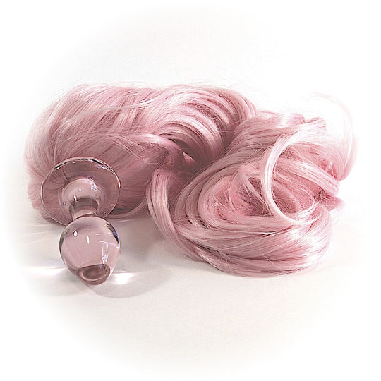 Pink on Pink Glass Detachable Pony Tail Glass Butt Plug