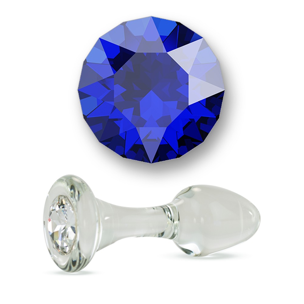 Dark Blue Crystal Delight Glass Butt Plug