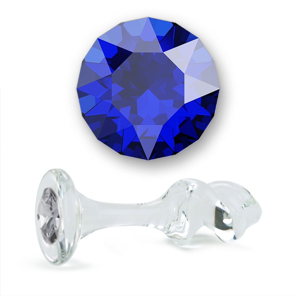 Dark Blue Crystal Mini-Twist Glass Butt Plug